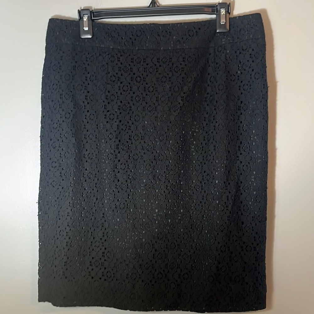 Banana Republic Black Lace Overlay Classic Waist Pencil Skirt Size 12